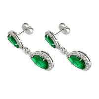 6.74 Ct.Tw. Emerald Natural Diamond Pave Earrings, 18K White Gold Image