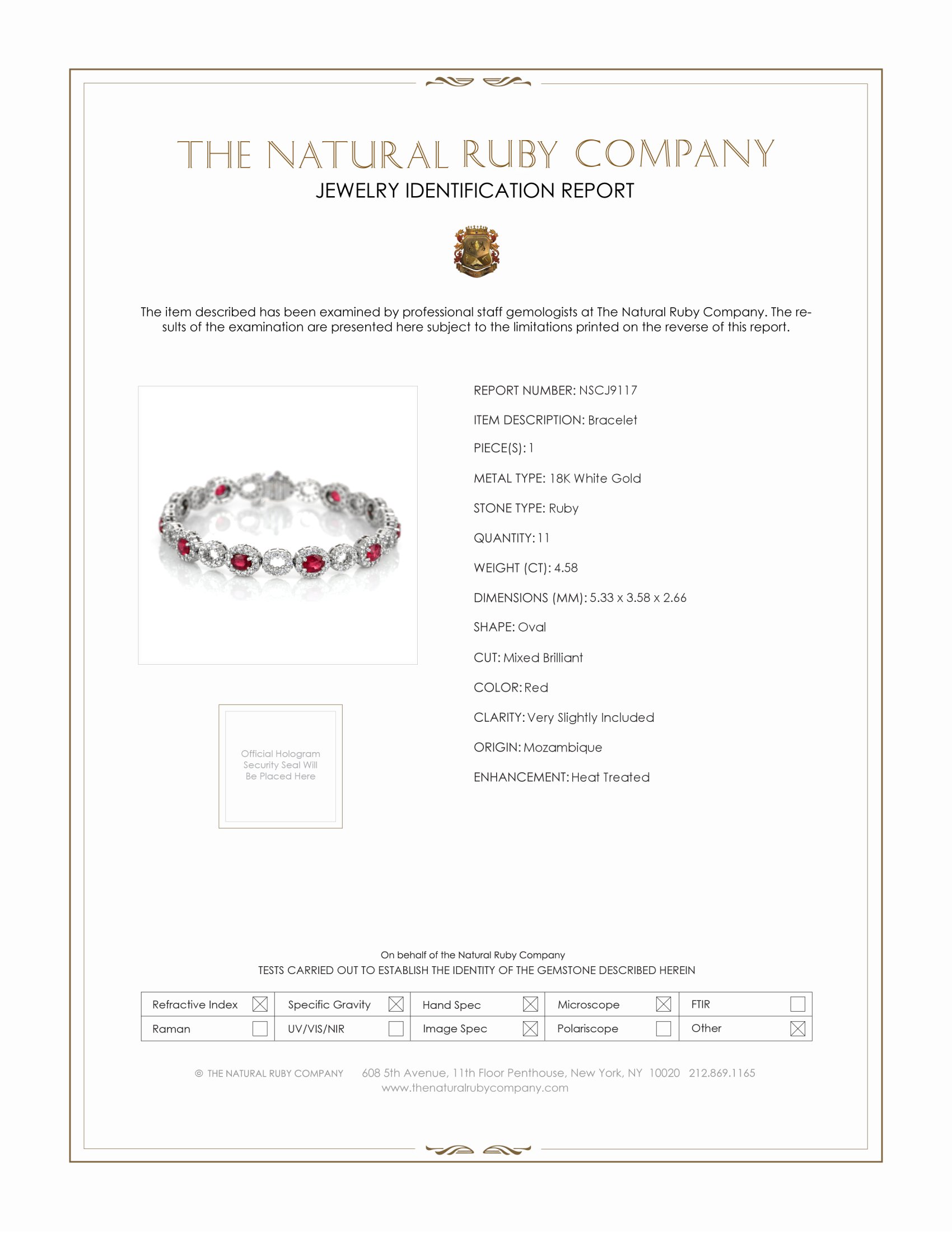 4.58 Ct.Tw. Ruby Natural Diamond Accent Stones Bracelet, 18K White Gold