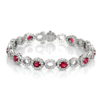 4.58 Ct.Tw. Ruby Natural Diamond Accent Stones Bracelet, 18K White Gold Video