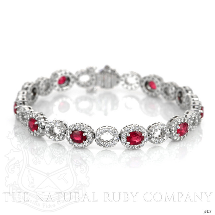 4.58 Ct.Tw. Ruby Natural Diamond Accent Stones Bracelet, 18K White Gold