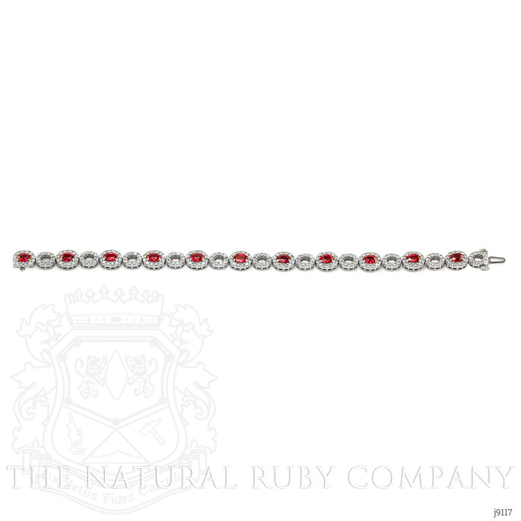 4.58 Ct.Tw. Ruby Natural Diamond Accent Stones Bracelet, 18K White Gold