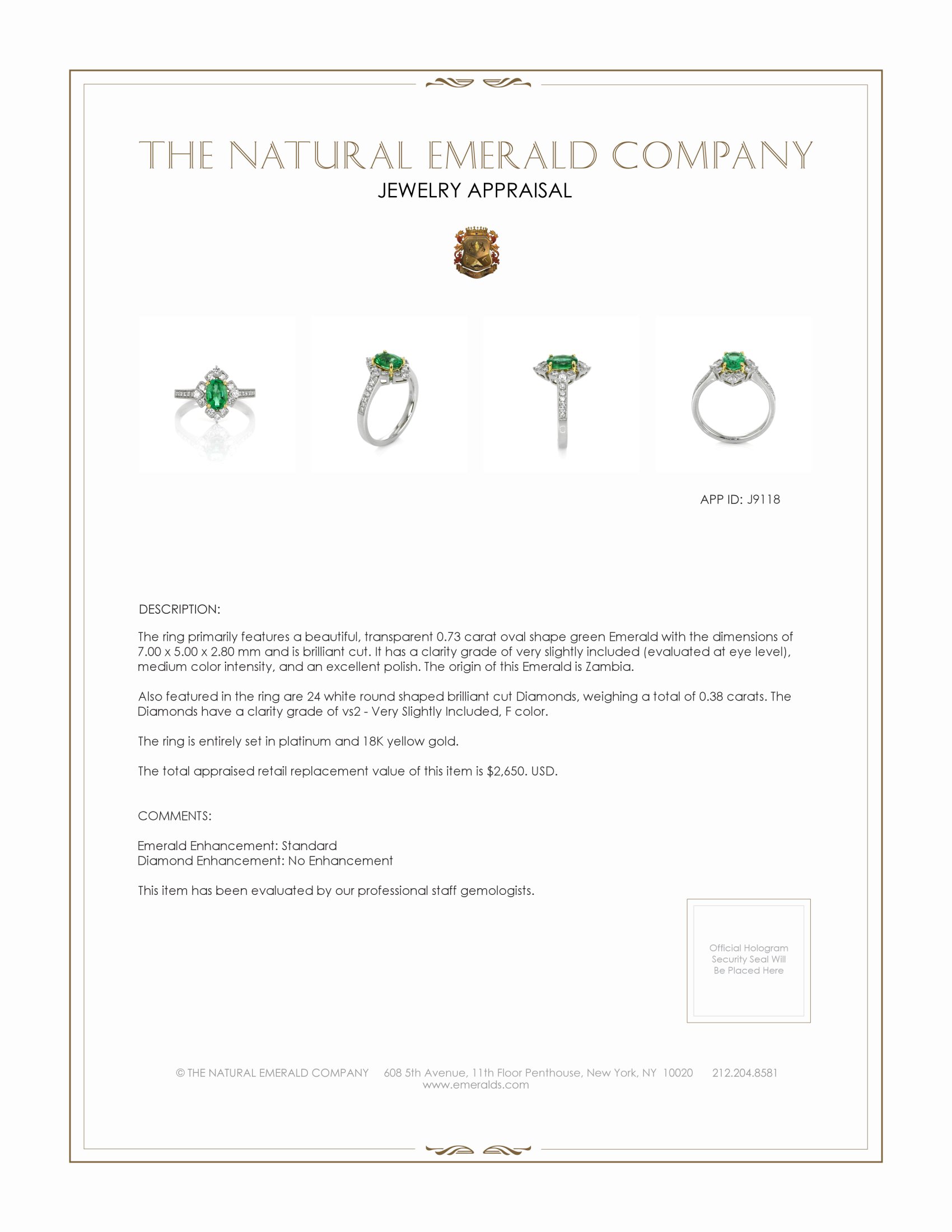 0.73 Ct. Emerald Natural Diamond Antique Style Ring, Platinum & 18K Yellow