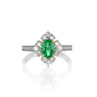0.73 Ct. Emerald Natural Diamond Antique Style Ring, Platinum & 18K Yellow Video