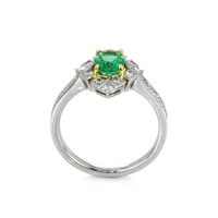 0.73 Ct. Emerald Natural Diamond Antique Style Ring, Platinum & 18K Yellow Image