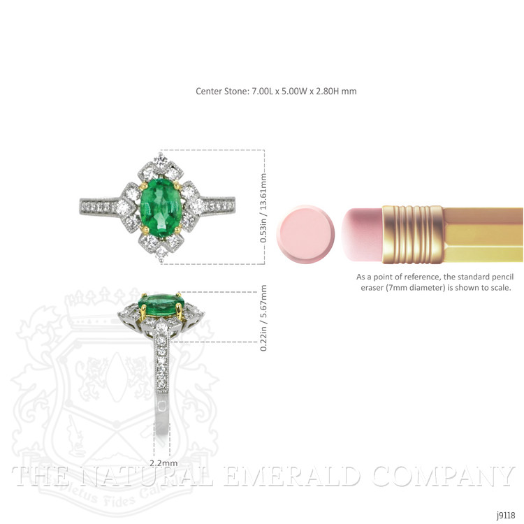 0.73 Ct. Emerald Natural Diamond Antique Style Ring, Platinum & 18K Yellow