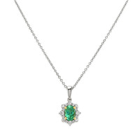 0.70 Ct. Emerald and Diamond Pendant - 18K White Yellow Image