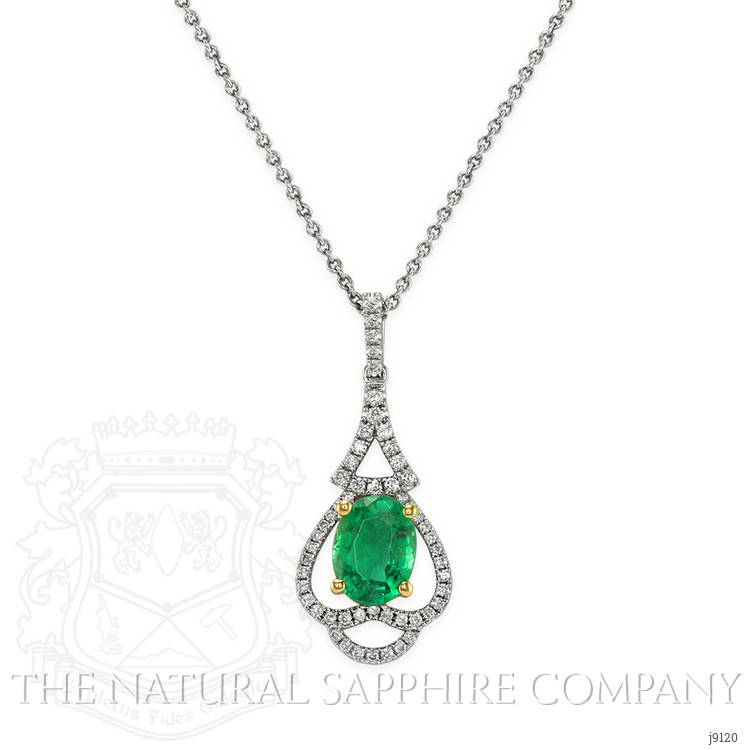 1.22 Ct. Emerald Natural Diamond Pave Pendant, 18K White & Yellow