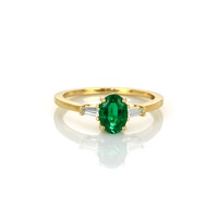 0.78 Ct. Emerald Natural Diamond Three Stone Ring, 18K Yellow Gold Video