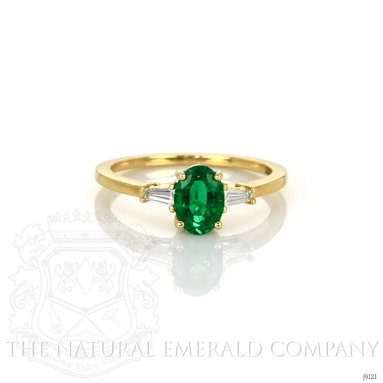 0.78 Ct. Emerald Natural Diamond Three Stone Ring, 18K Yellow Gold