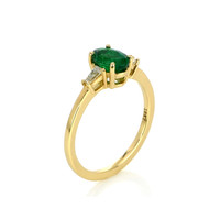 0.78 Ct. Emerald Natural Diamond Three Stone Ring, 18K Yellow Gold Image