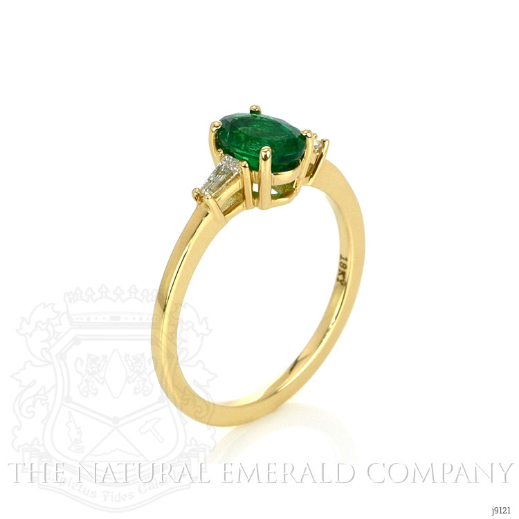 0.78 Ct. Emerald Natural Diamond Three Stone Ring, 18K Yellow Gold