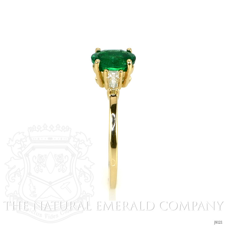 0.78 Ct. Emerald Natural Diamond Three Stone Ring, 18K Yellow Gold