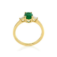 0.78 Ct. Emerald Natural Diamond Three Stone Ring, 18K Yellow Gold Image