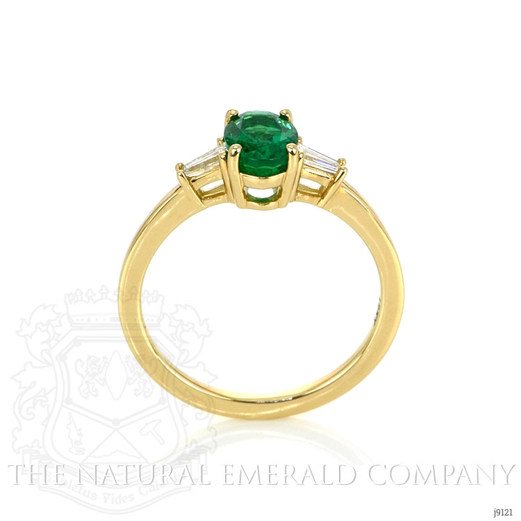0.78 Ct. Emerald Natural Diamond Three Stone Ring, 18K Yellow Gold
