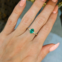 0.78 Ct. Emerald Natural Diamond Three Stone Ring, 18K Yellow Gold Life Style