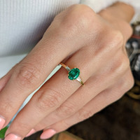 0.78 Ct. Emerald Natural Diamond Three Stone Ring, 18K Yellow Gold Life Style