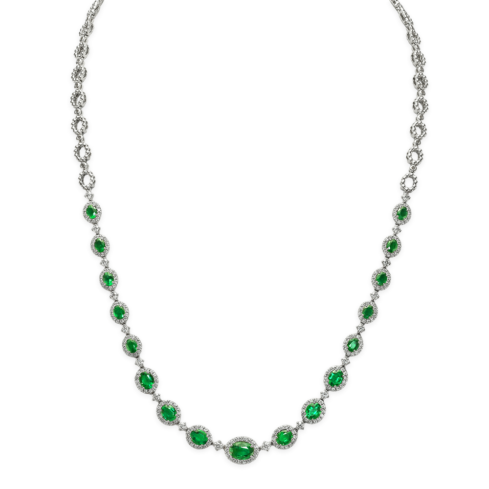 Emerald Stone Necklace with White Diamonds | Shami Jewelry