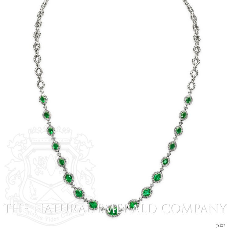 4.55 Ct. Emerald Natural Diamond Pave Necklace, 18K White Gold