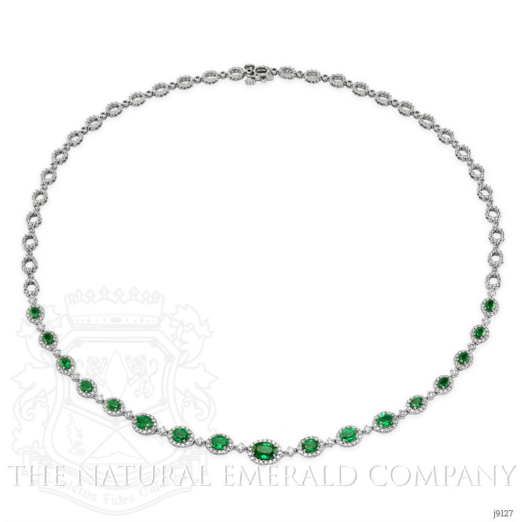 4.55 Ct. Emerald Natural Diamond Pave Necklace, 18K White Gold