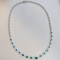 4.55 Ct. Emerald Natural Diamond Pave Necklace, 18K White Gold Life Style