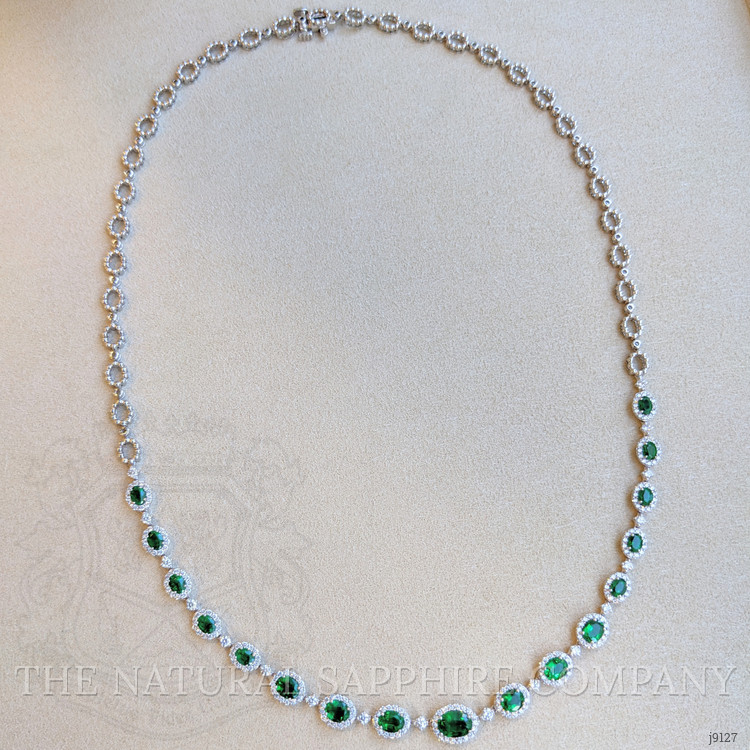 4.55 Ct. Emerald Natural Diamond Pave Necklace, 18K White Gold