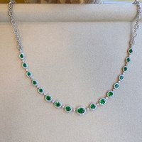 4.55 Ct. Emerald Natural Diamond Pave Necklace, 18K White Gold Life Style
