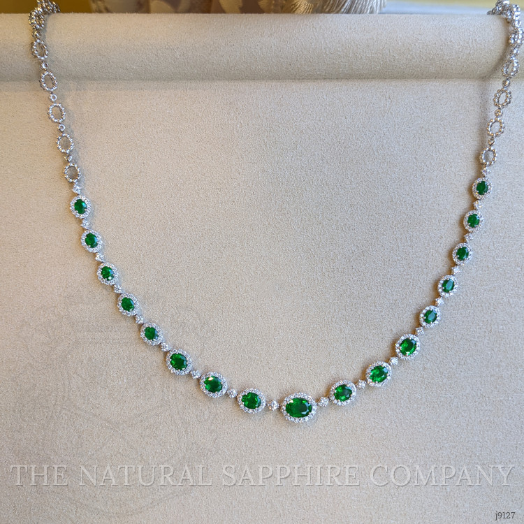 4.55 Ct. Emerald Natural Diamond Pave Necklace, 18K White Gold