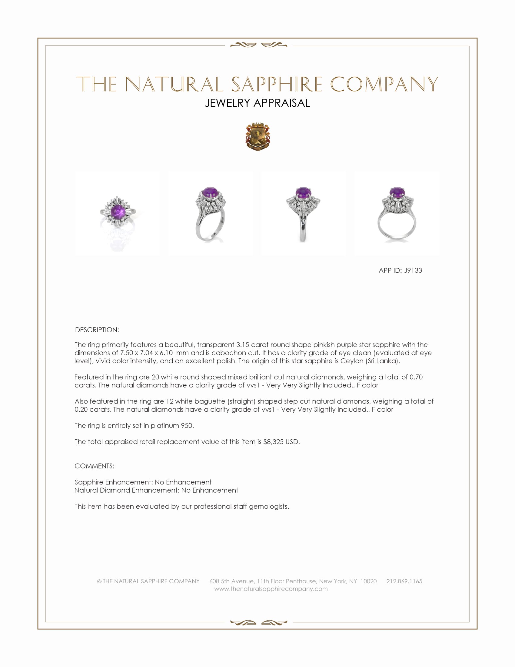 3.15 Ct. Pinkish Purple Sapphire and Natural Diamond Antique Style Ring, Platinum 950