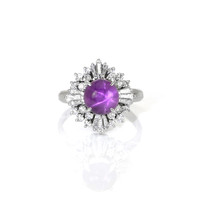 3.15 Ct. Pinkish Purple Sapphire and Natural Diamond Antique Style Ring, Platinum 950 Video