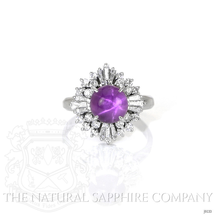 3.15 Ct. Pinkish Purple Sapphire and Natural Diamond Antique Style Ring, Platinum 950