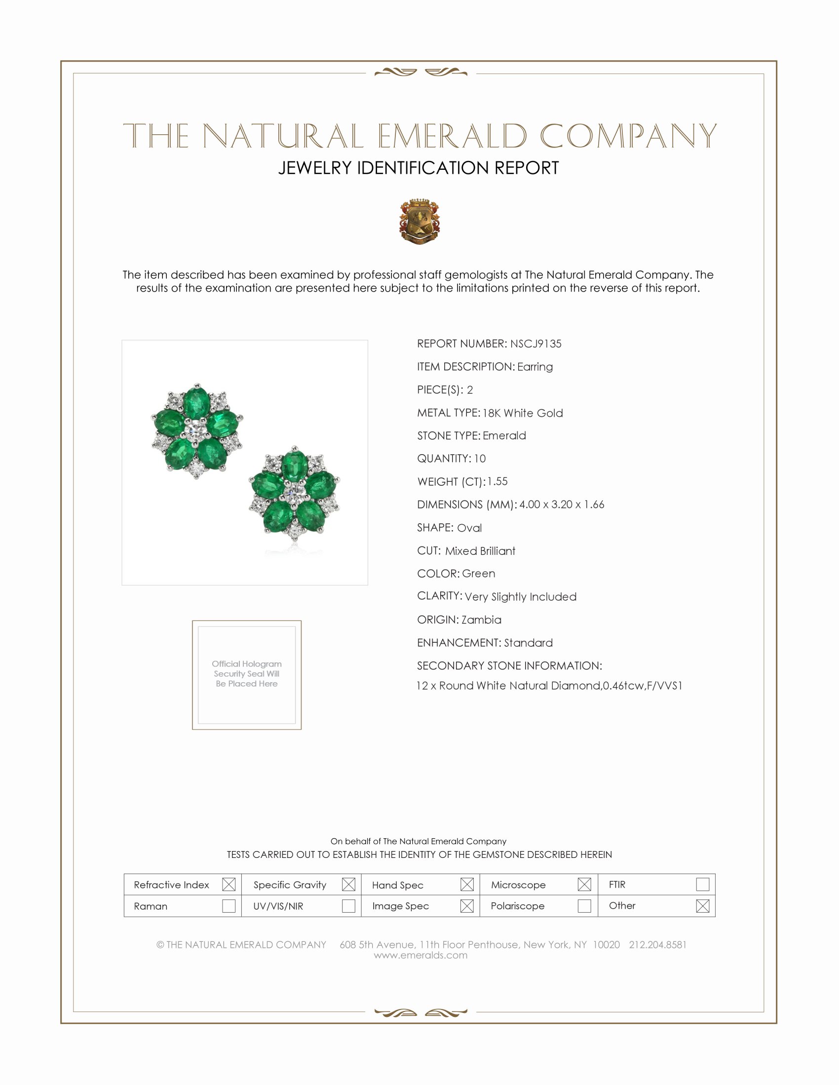 1.55 Ct.Tw. Emerald and Natural Diamond Accent Stones Earrings, 18K White Gold