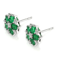 1.55 Ct.Tw. Emerald Natural Diamond Accent Stones Earrings, 18K White Gold Image