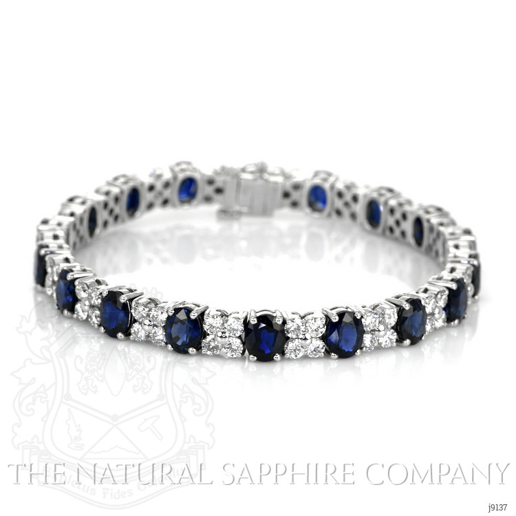 15.14 Ct.Tw. Blue Sapphire and Natural Diamond Accent Stones Bracelet, 18K White Gold
