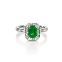 1.10 Ct. Emerald Natural Diamond Pave Ring, Platinum & 18K Yellow Video