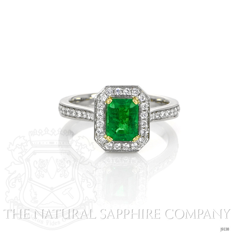 1.10 Ct. Emerald Natural Diamond Pave Ring, Platinum & 18K Yellow