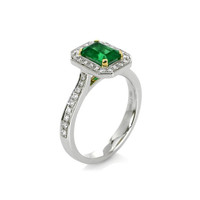 1.10 Ct. Emerald Natural Diamond Pave Ring, Platinum & 18K Yellow Image