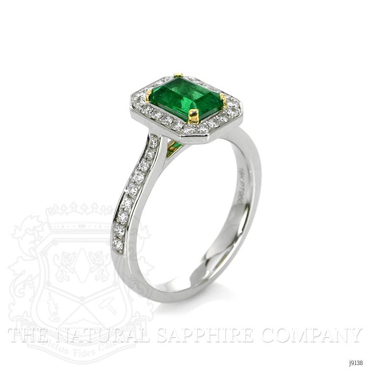1.10 Ct. Emerald Natural Diamond Pave Ring, Platinum & 18K Yellow