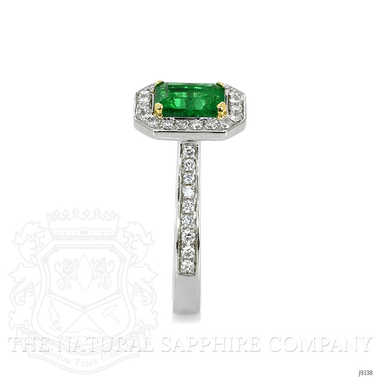 1.10 Ct. Emerald Natural Diamond Pave Ring, Platinum & 18K Yellow