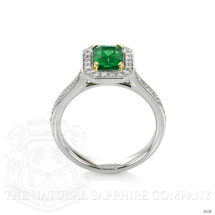 1.10 Ct. Emerald Natural Diamond Pave Ring, Platinum & 18K Yellow