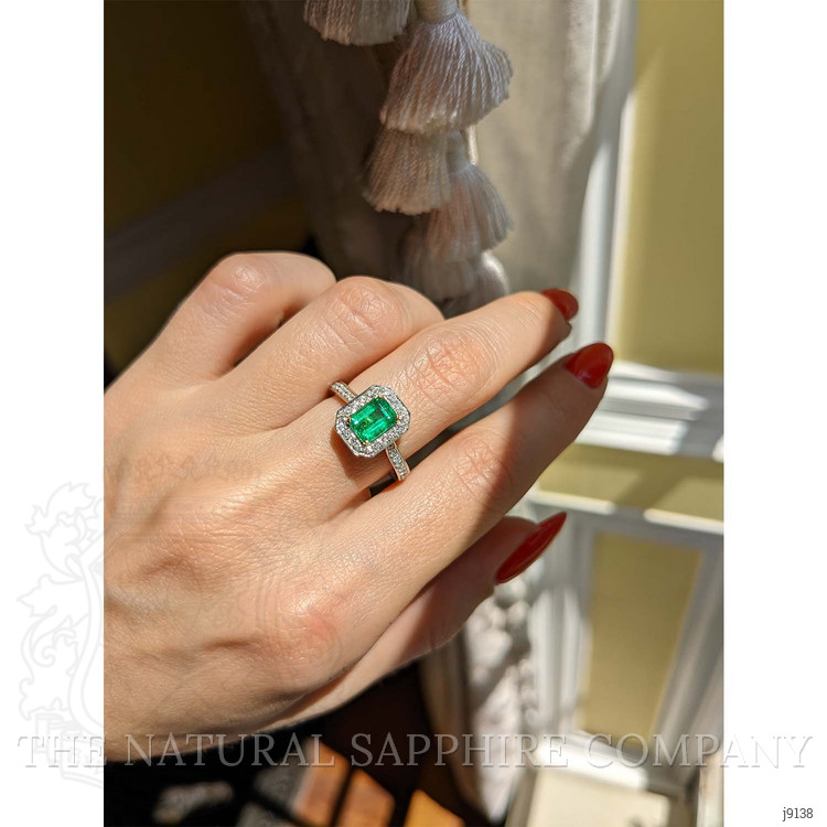 1.10 Ct. Emerald Natural Diamond Pave Ring, Platinum & 18K Yellow