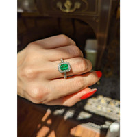 1.10 Ct. Emerald Natural Diamond Pave Ring, Platinum & 18K Yellow Life Style