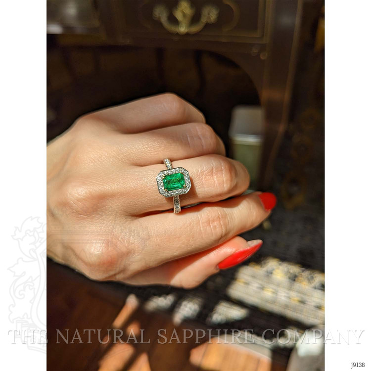 1.10 Ct. Emerald Natural Diamond Pave Ring, Platinum & 18K Yellow