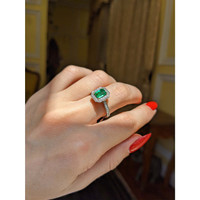 1.10 Ct. Emerald Natural Diamond Pave Ring, Platinum & 18K Yellow Life Style