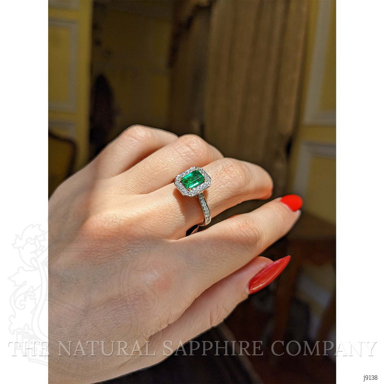 1.10 Ct. Emerald Natural Diamond Pave Ring, Platinum & 18K Yellow