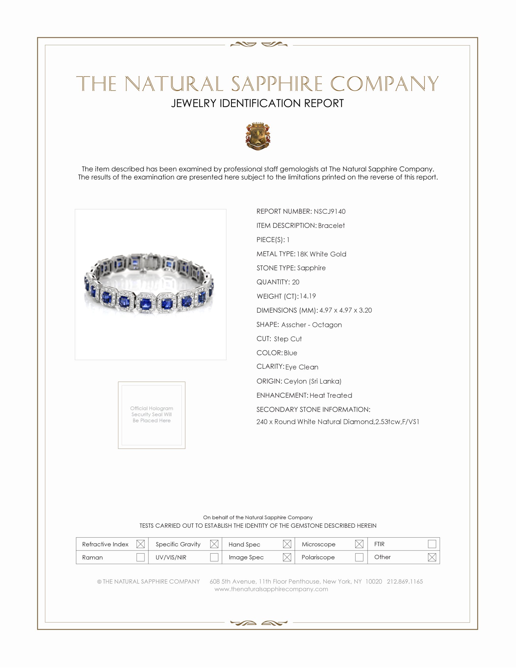 14.19 Ct.Tw. Blue Sapphire and Natural Diamond Pave Bracelet, 18K White Gold