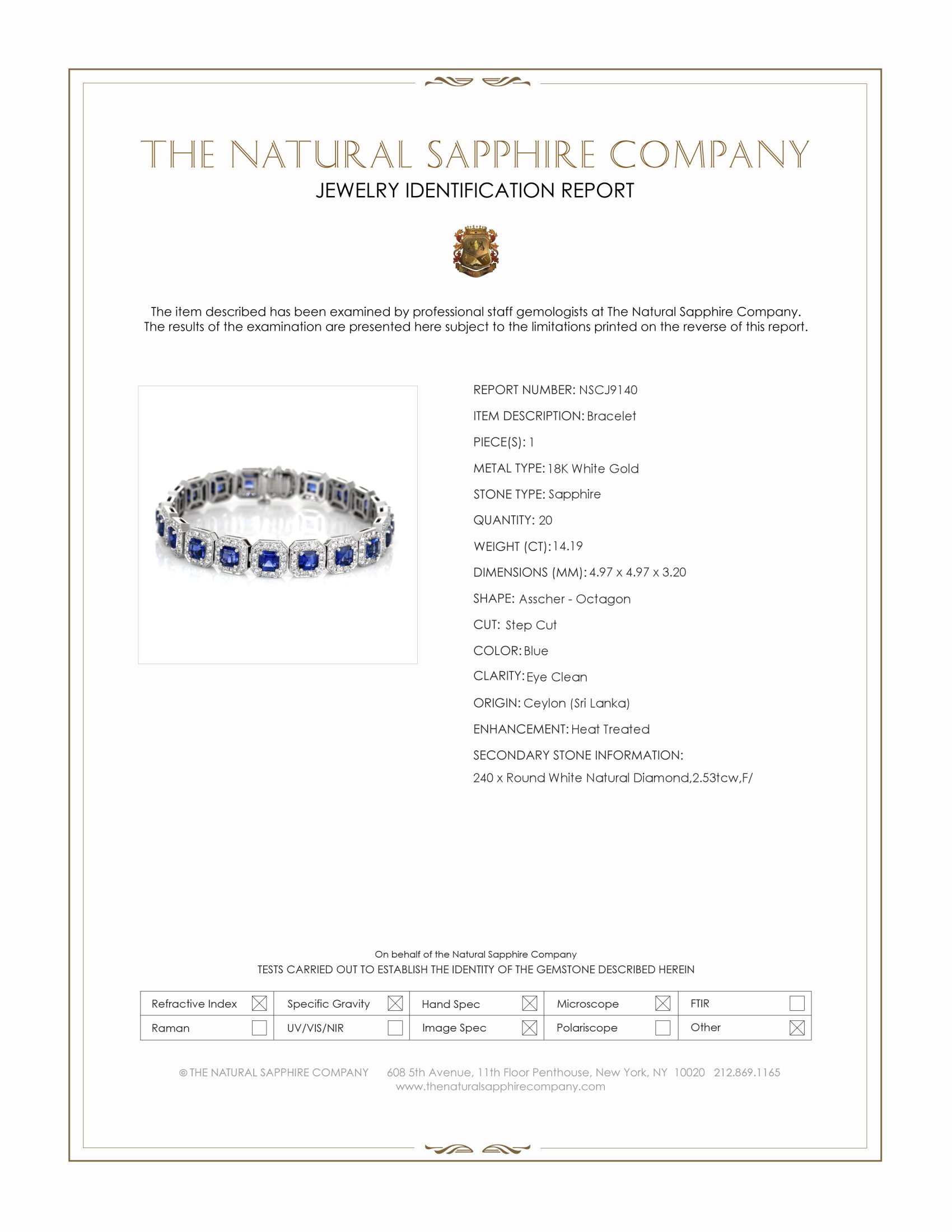 14.19 Ct.Tw. Blue Sapphire and Natural Diamond Pave Bracelet, 18K White Gold