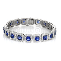 14.19 Ct.Tw. Blue Sapphire and Natural Diamond Pave Bracelet, 18K White Gold Video