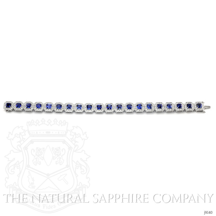 14.19 Ct.Tw. Blue Sapphire and Natural Diamond Pave Bracelet, 18K White Gold