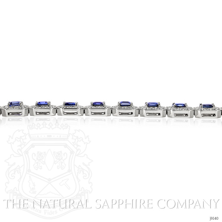 14.19 Ct.Tw. Blue Sapphire and Natural Diamond Pave Bracelet, 18K White Gold