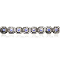14.19 Ct.Tw. Blue Sapphire and Natural Diamond Pave Bracelet, 18K White Gold Image